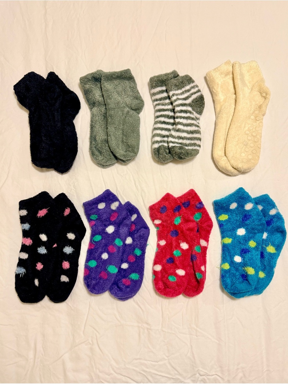 Cozy Fuzzy Polka Dot & Solid Ankle Socks - Eight Assorted Colors